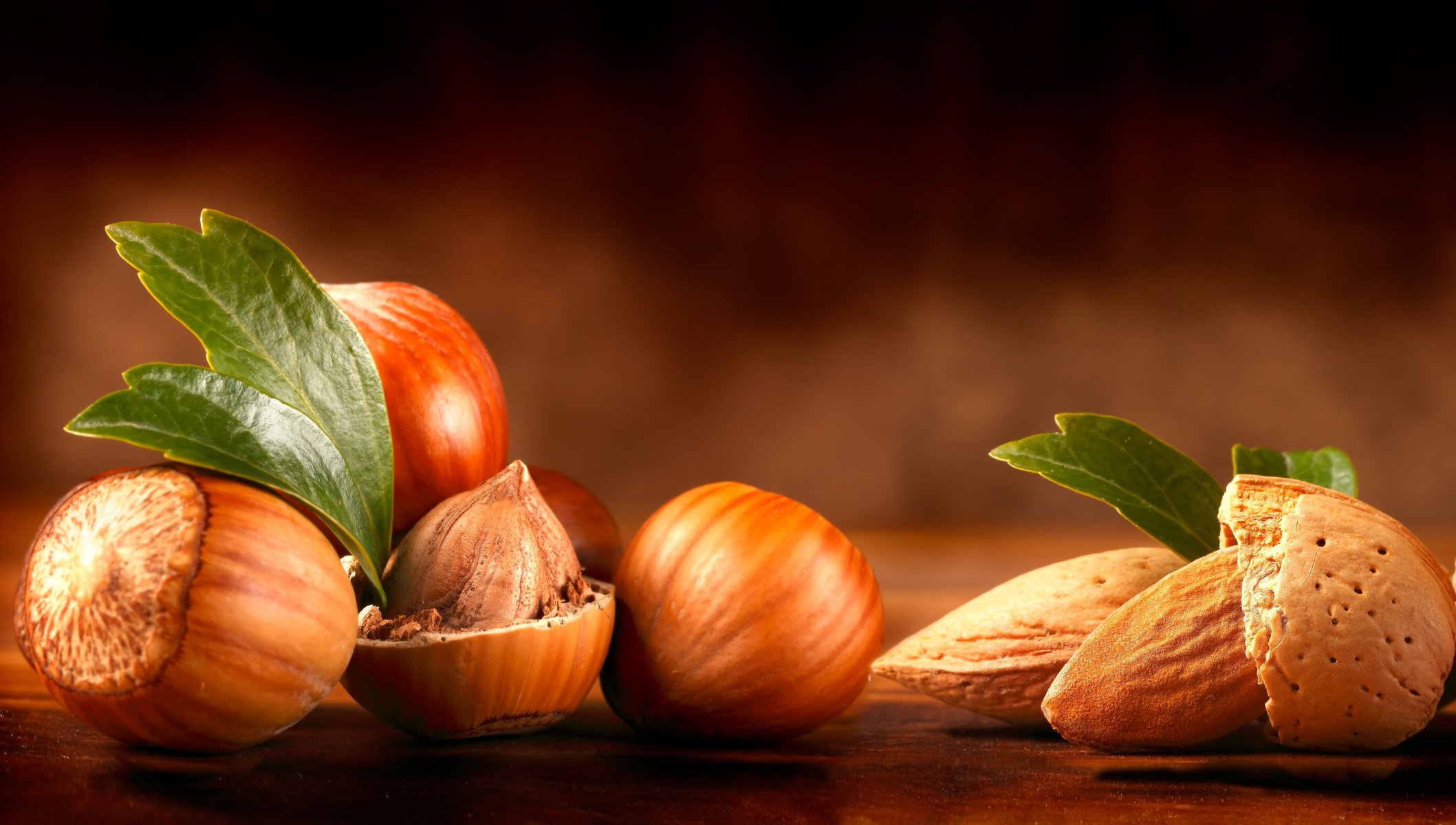 nueces bosque almendras hojas mesa