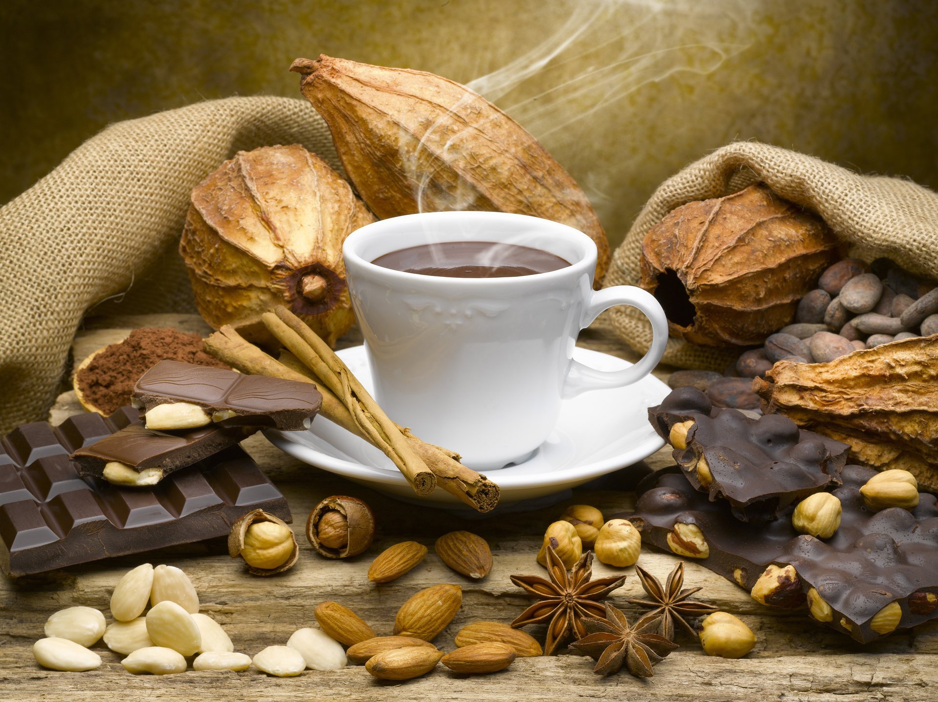 mug coffee smoke drink chocolate cinnamon nuts star anise