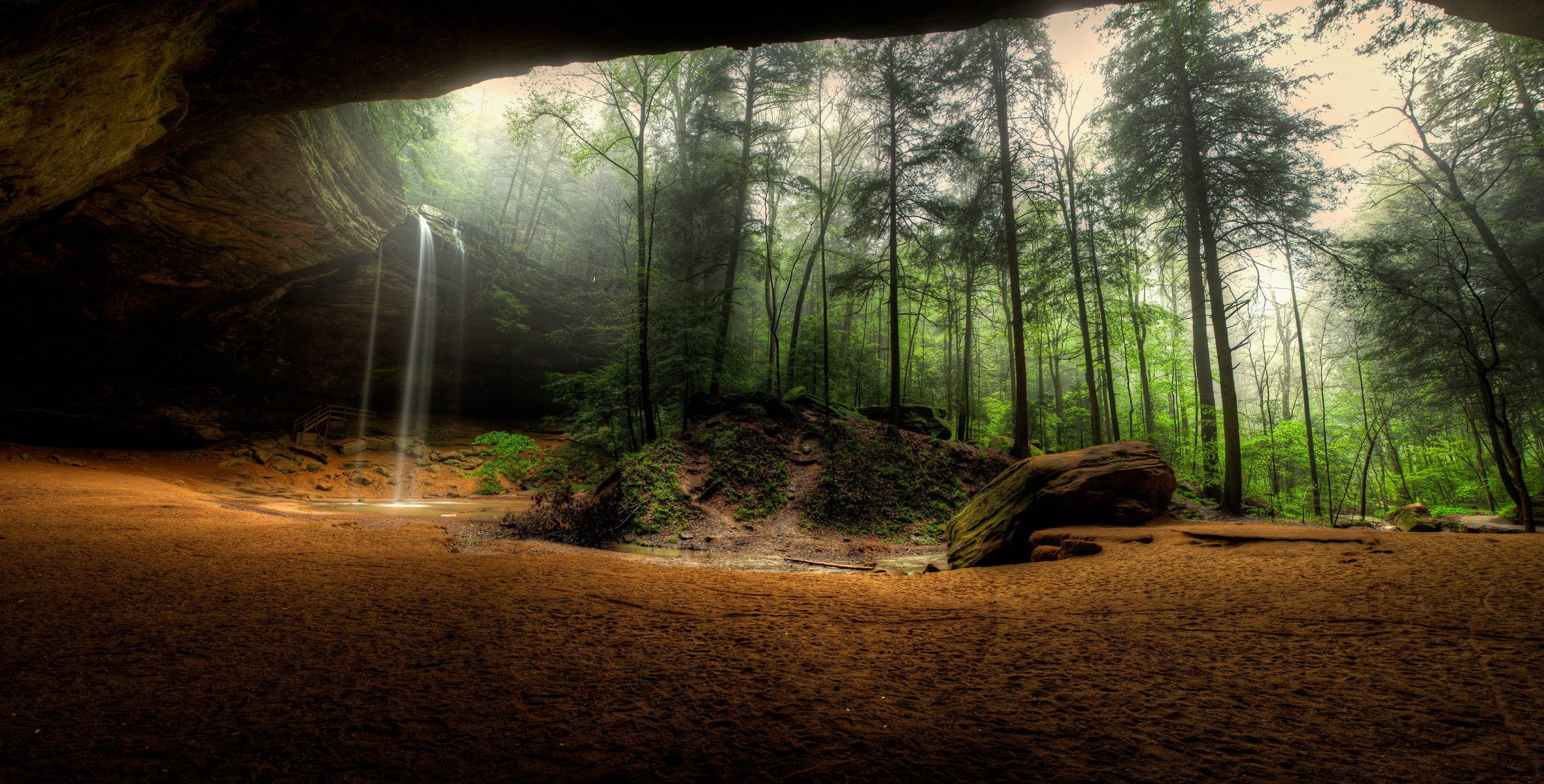 hocking hills state ohio wodospad usa park skała drzewa natura