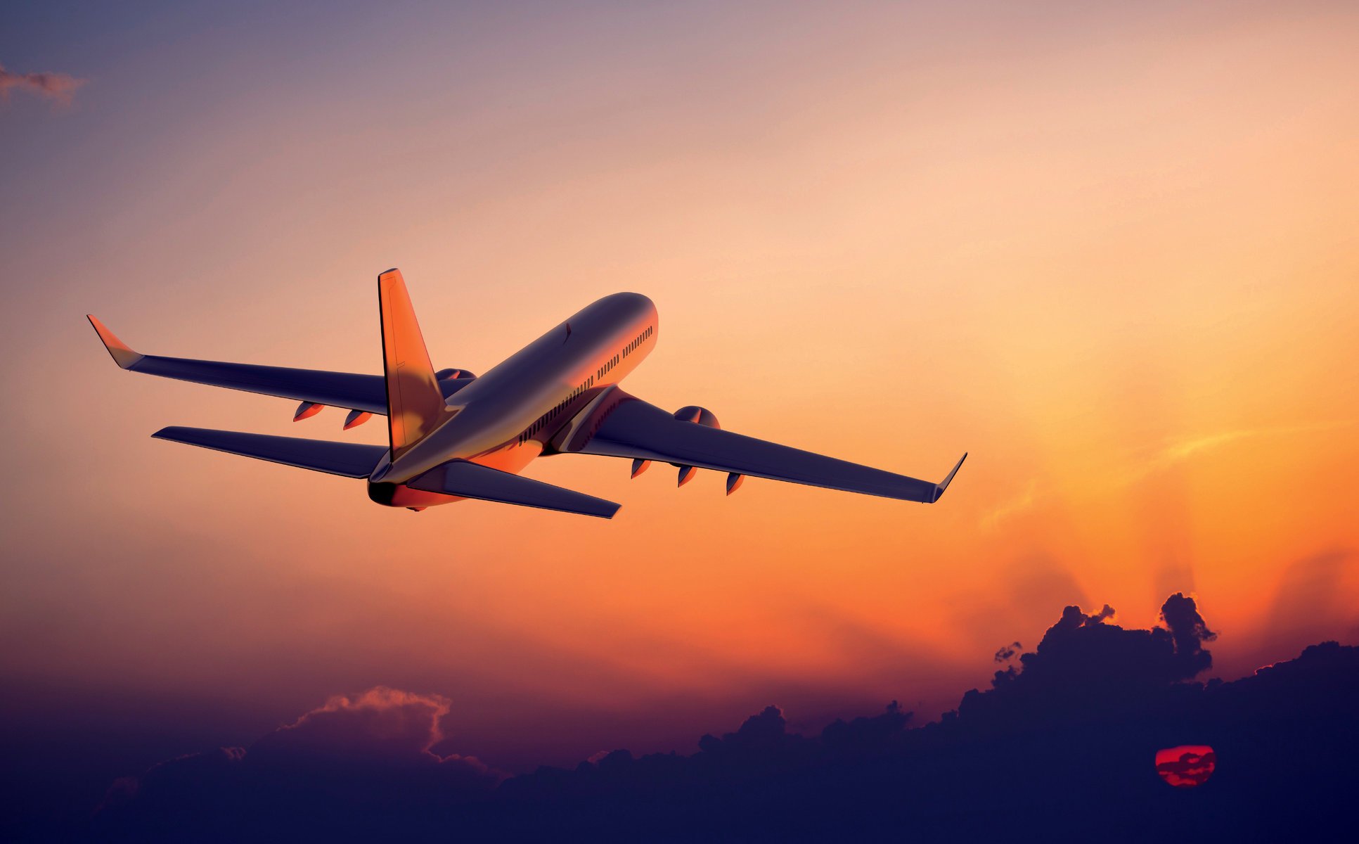 aviation the plane clouds sunset rays beauty