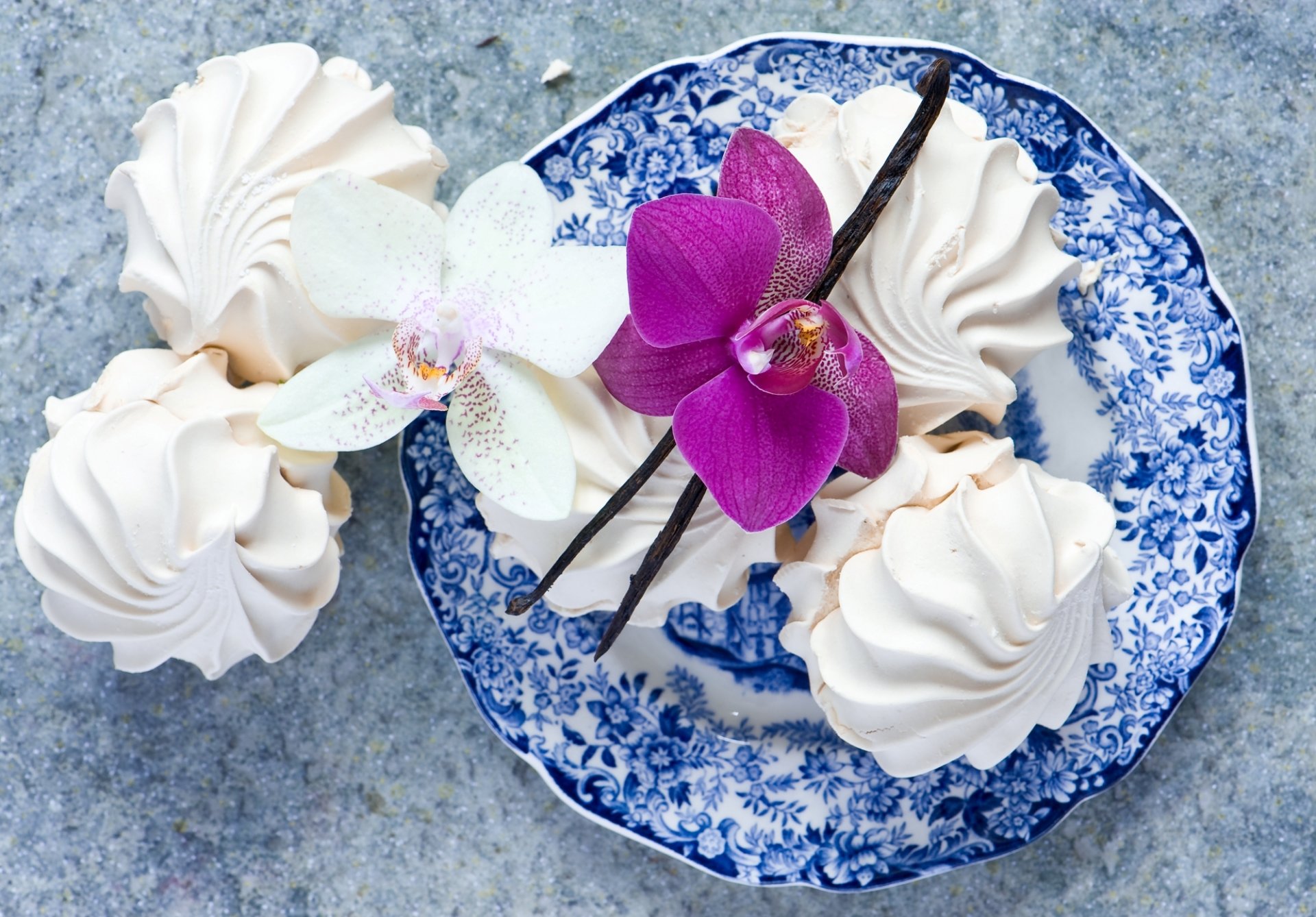 malvavisco blanco plato flor orquídea rosa vainilla comida postre dulces