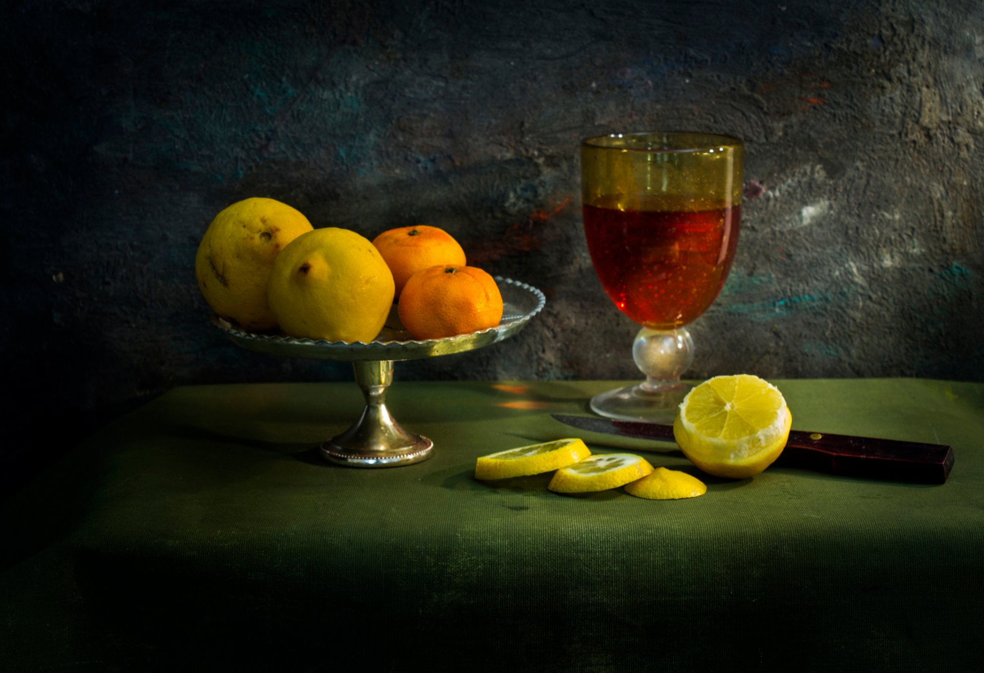 a flemish fantasy lemons tablecloth knife still life