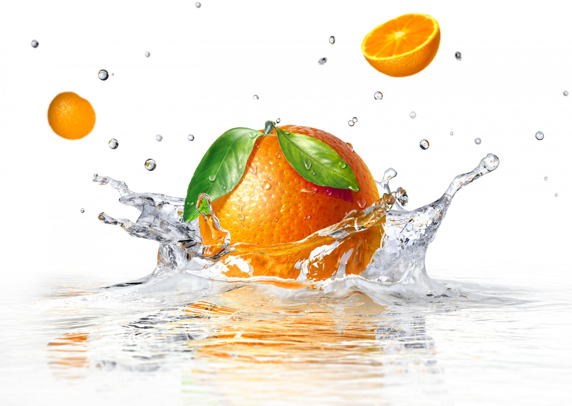 white background orange spray water orange spray