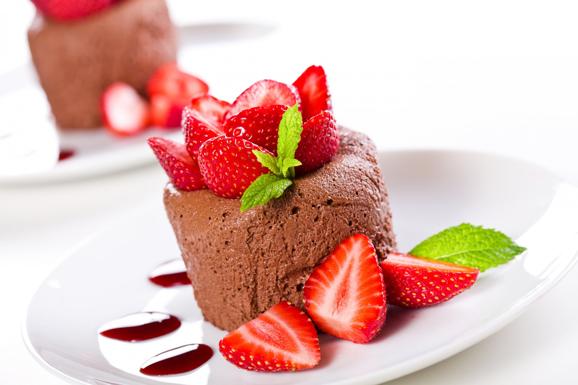 mousse chocolate dessert sweet berries red strawberry mint dish