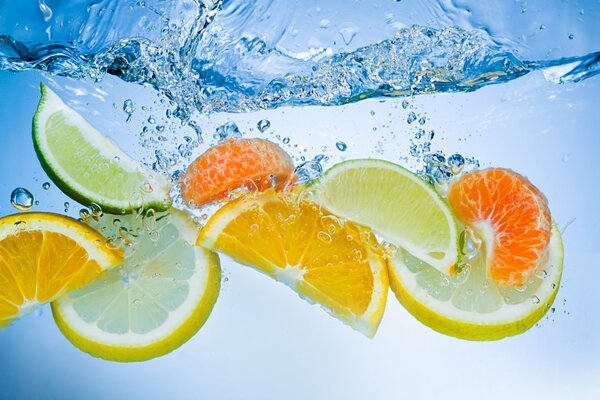 Citrus slices in clear water