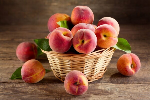 Still life basket with peaches