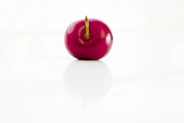 One cherry on a white background