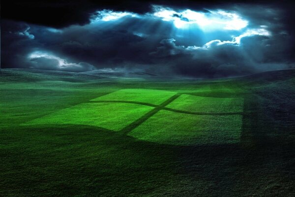 Windows-Feld und Wolken-Wallpaper