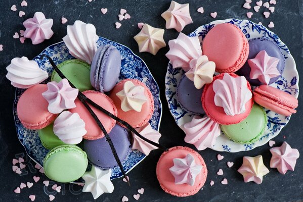 Colorful macaroon cookies with vanilla