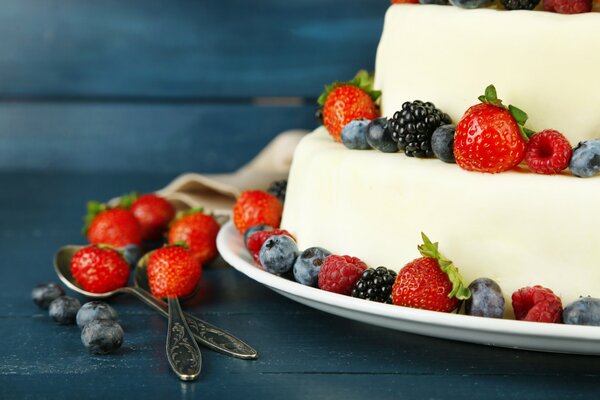 Postre con bayas, dulce, tarta de queso