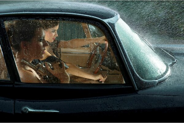 Retro laski w deszczu w samochodzie