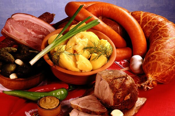 Meat plate with vegetables and herbs