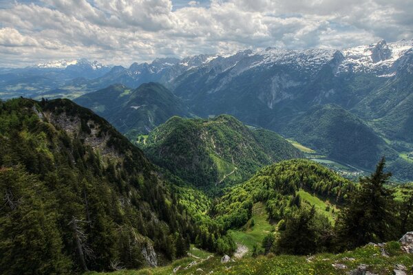 Mountains of Austria against a cloudy sky