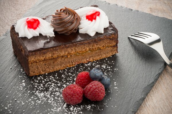 Chocolate cake with fresh berries