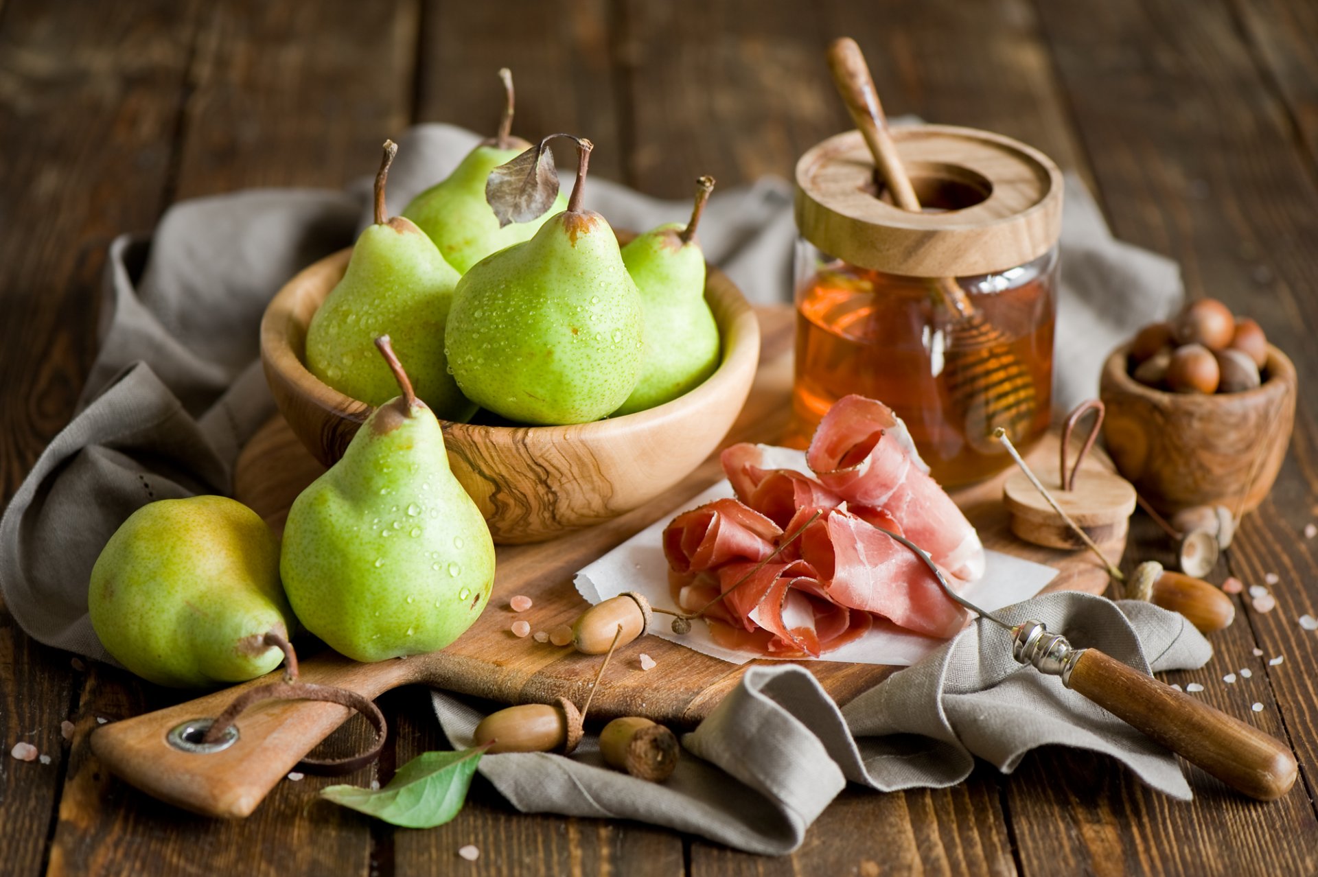 birnen grün obst schinken fleisch honig nüsse geschirr anna verdina