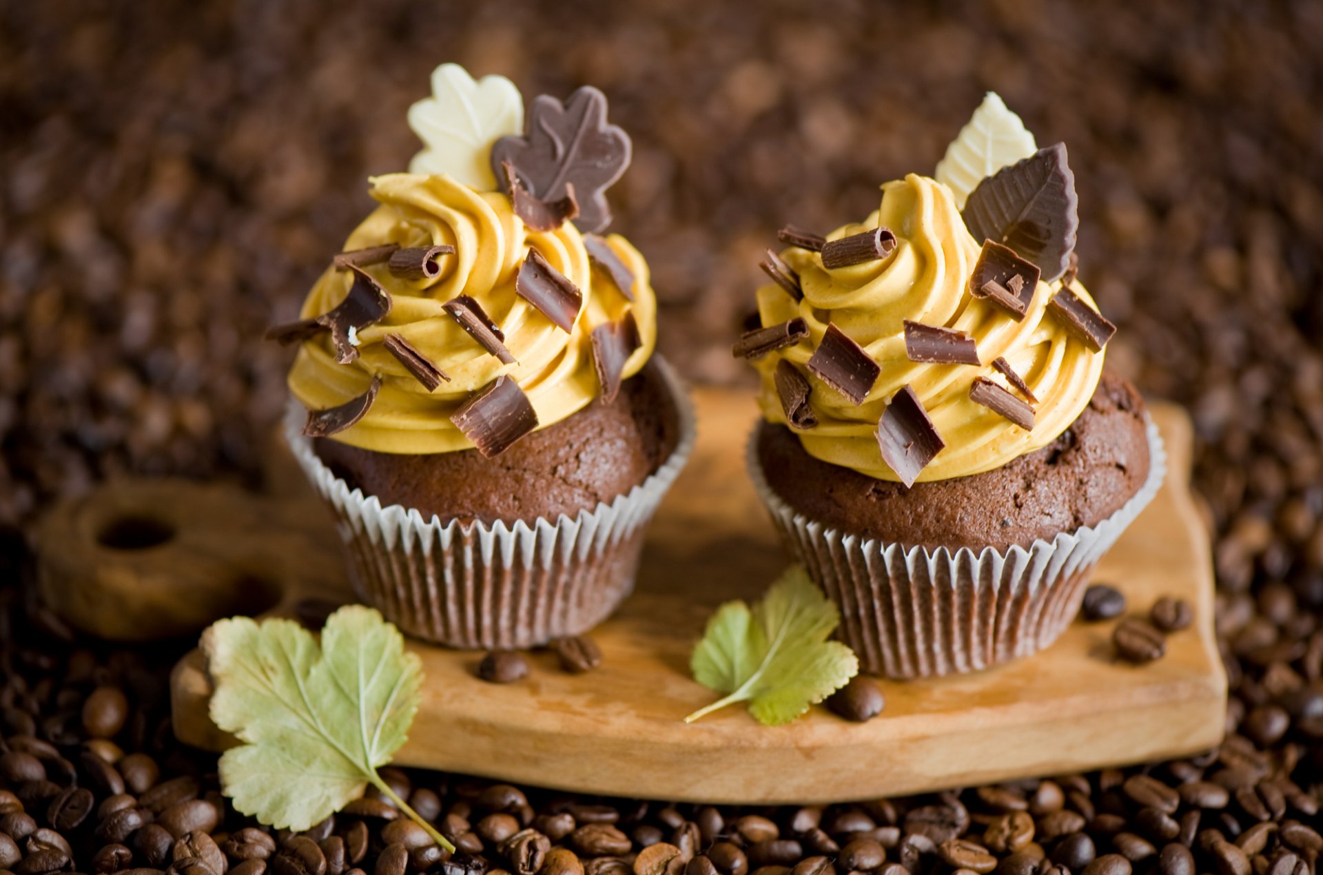 cupcakes cream yellow chocolate leaves coffee grain board food baking dessert sweets sweet anna verdina