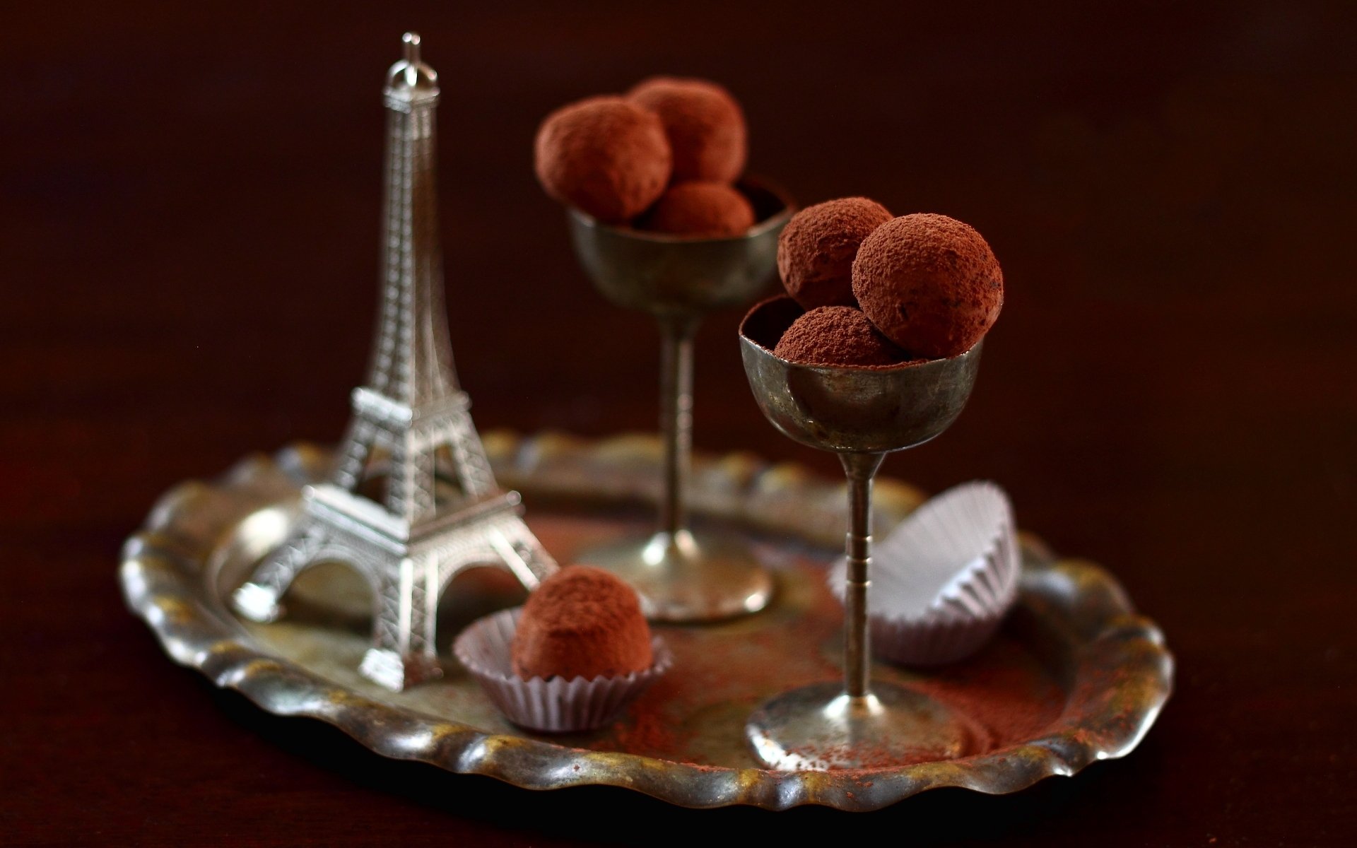 eiffel tower france candy truffle chocolate cups still life cocoa truffles chocolate