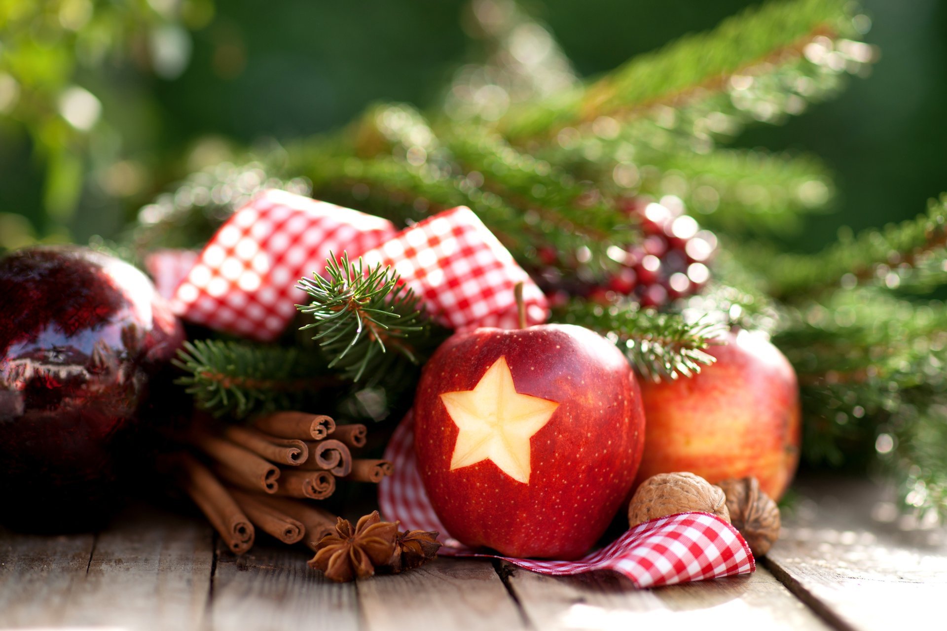 apple star nuts cinnamon anise star anise branches holidays new year christmas winter