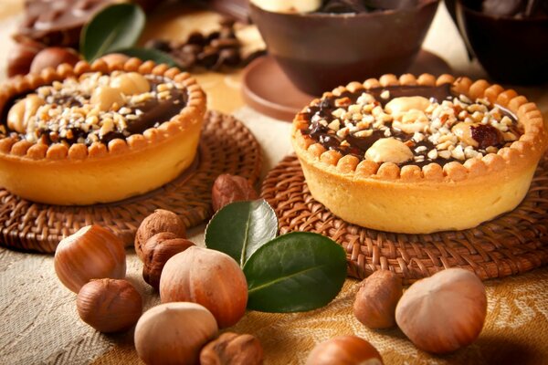 Nuts, hazelnuts tartlets, sweets