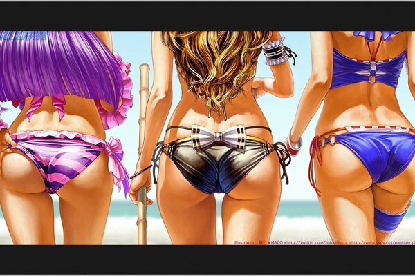 Dziewczyny anime w bikini, dupy