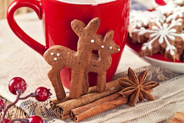 New Year s gingerbread with vanilla with a cup of tea