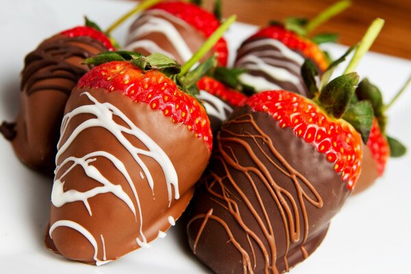 Food photo of strawberries in chocolate in macro