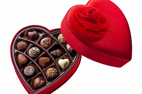 Bonbons au chocolat dans une boîte en forme de coeur