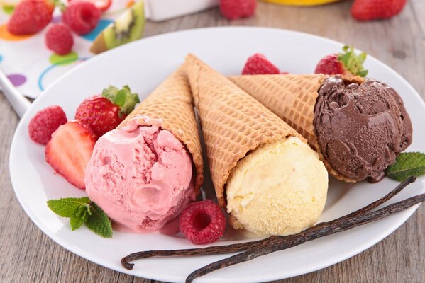 Dessert ice cream cone on a plate