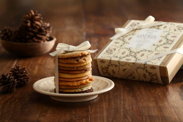 Cookies and cones on a wooden table