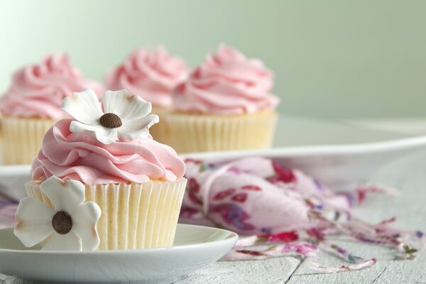 Dessert with cream in delicate colors