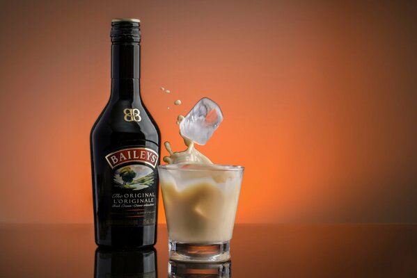 Irish cream liqueur in a glass with ice