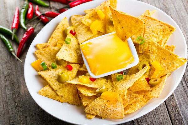 Food Mexican pump chips plate cheese