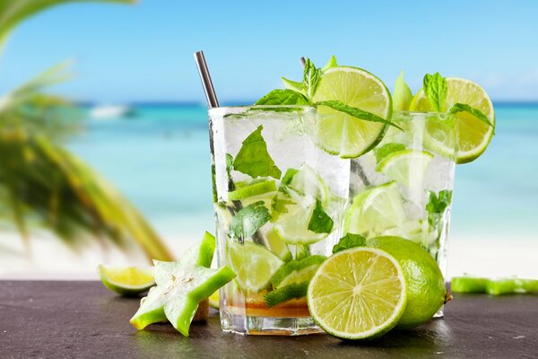 Refreshing tropical mojito cocktail