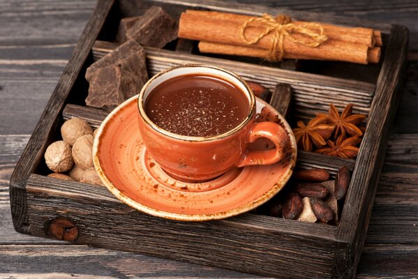 A cup of fragrant coffee with spices