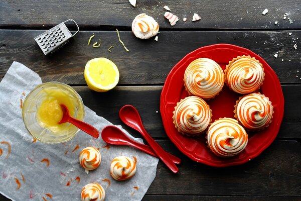 Dessert meringues on the table composition