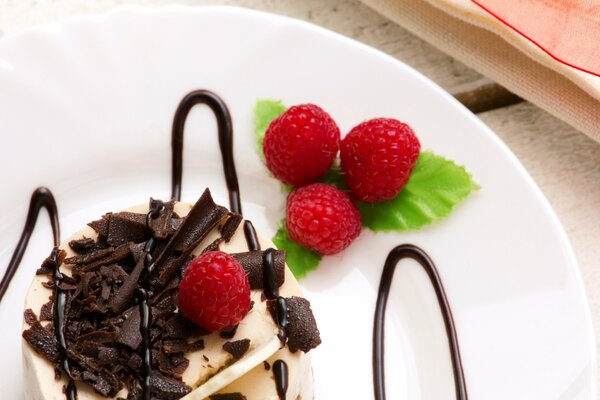 Dessert aux framboises avec pépites de chocolat