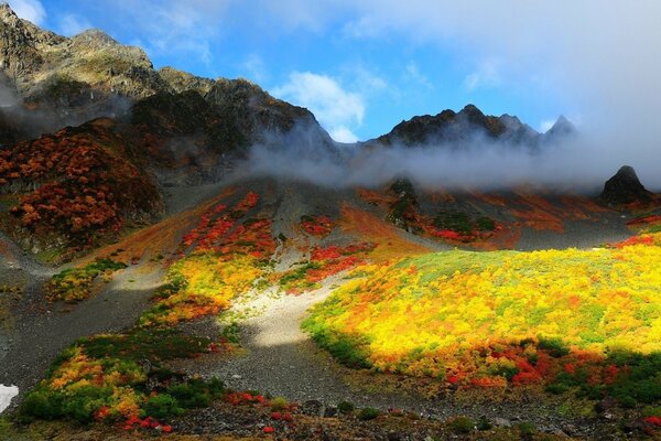 Nature automnale dans les montagnes avec des nuages