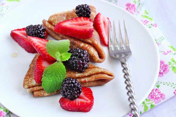 Delicious berry pancake morning