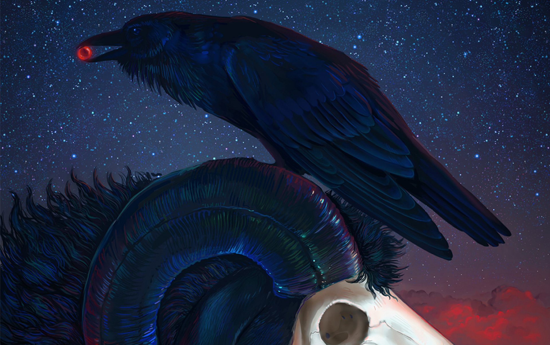 raven night star skull horn