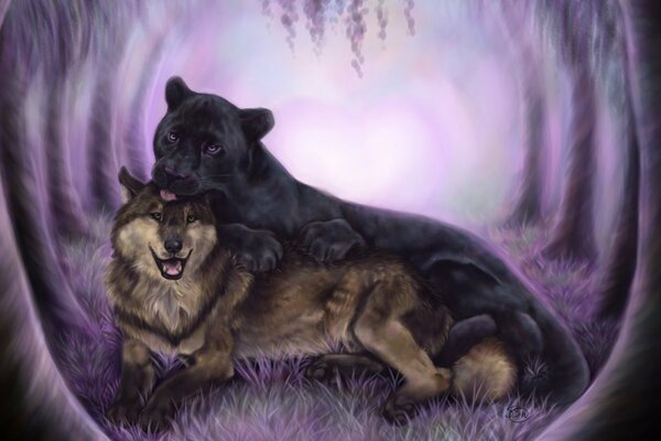 Imagen de arte de la amistad del lobo y la Pantera