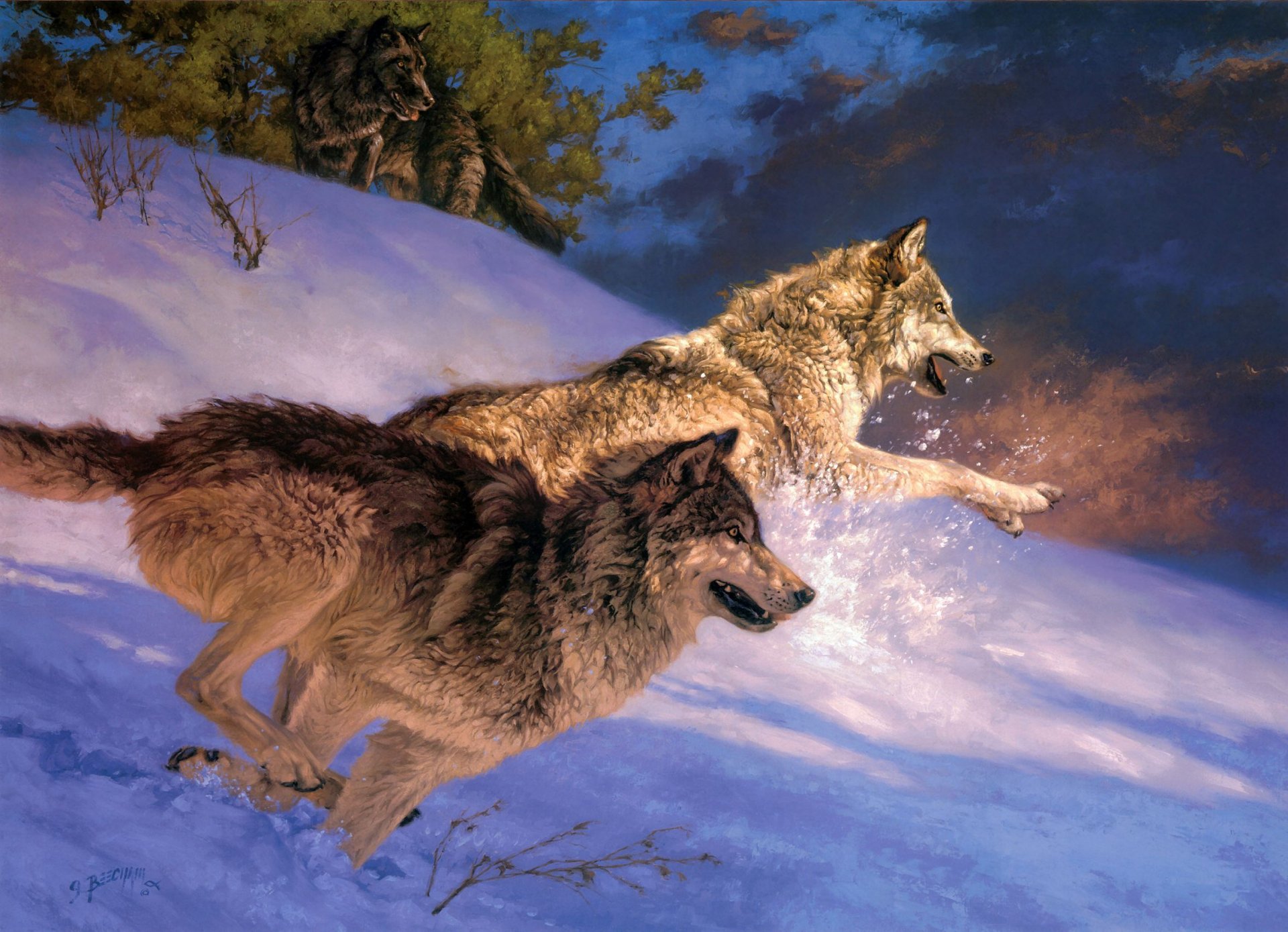 greg beacham lobos invierno nieve arte