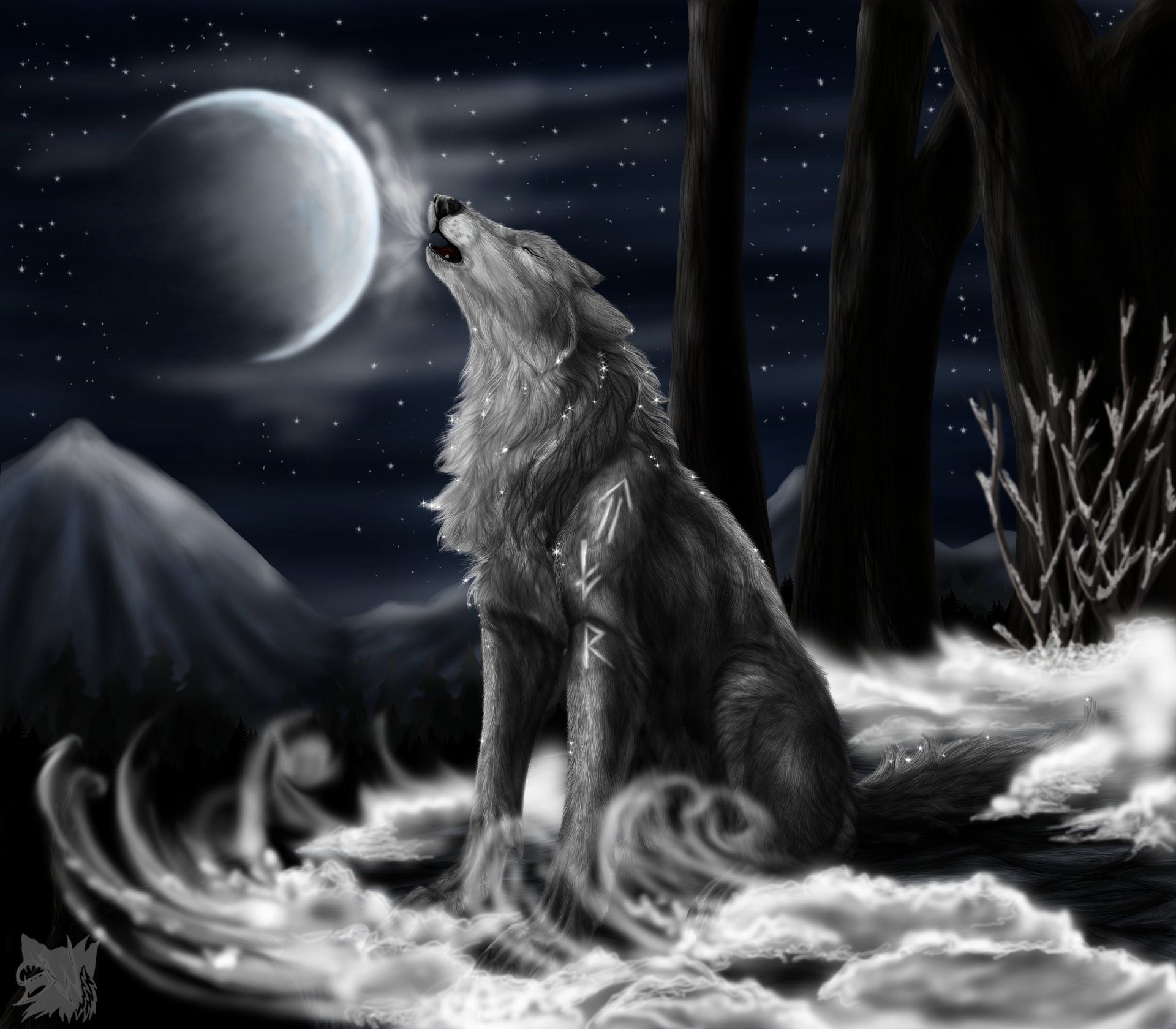 north howl wolf moon night