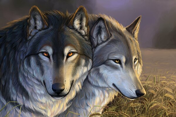 Portrait de famille de loups dans le style ethno