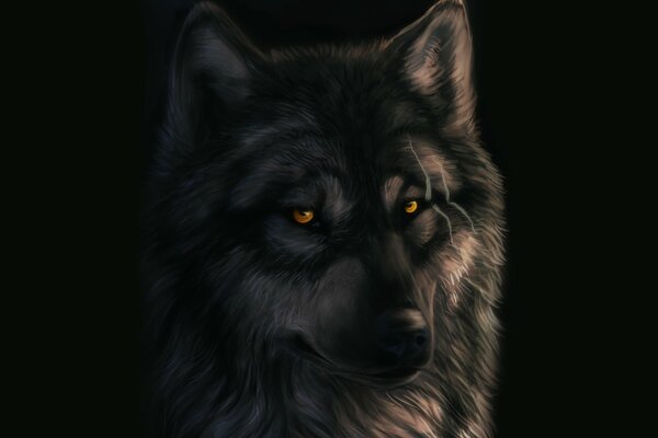 Brutaler Wolf auf schwarzem Hintergrund