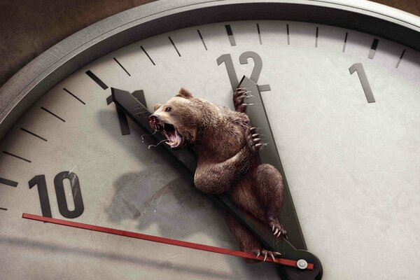 The bearish hand of the clock indicates the time