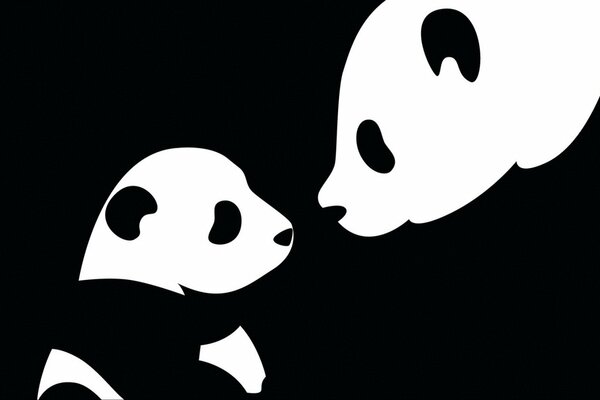 Two pandas on a black background