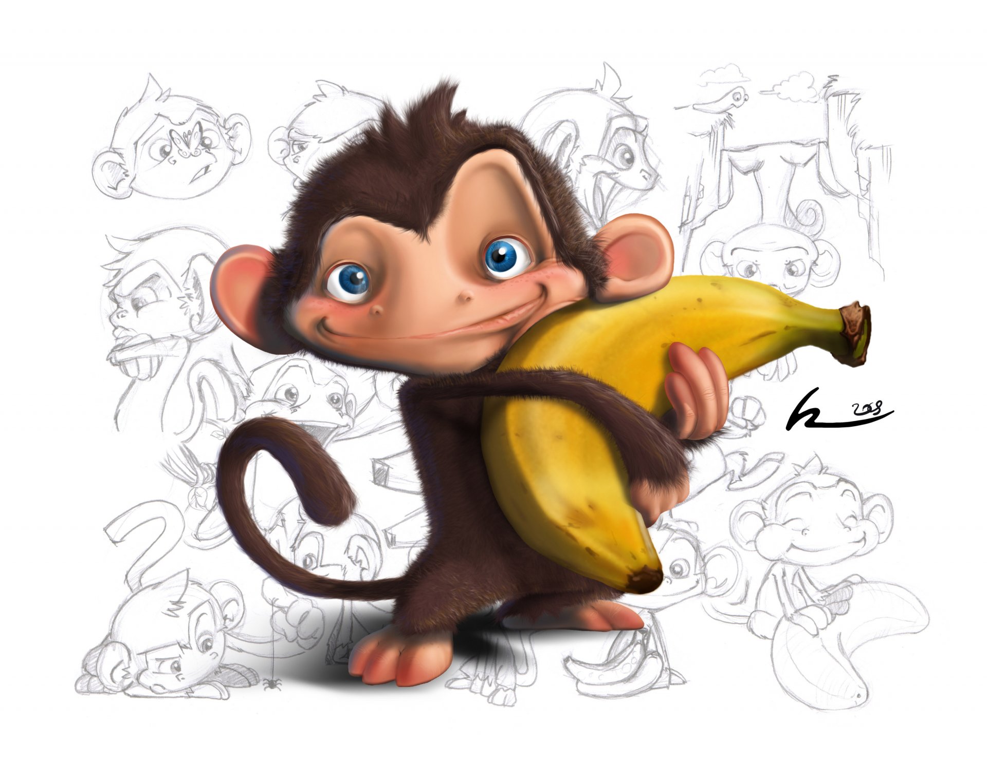 children s wallpaper monkey banana pictures white background