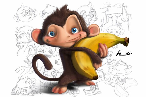 Fond d écran pour enfants, singe avec banane