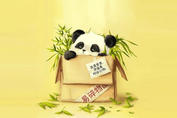 Panda mit Bambus im Paket