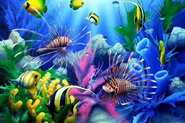 Нарисованный подводный мир моря